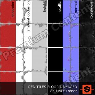 PBR red tiles floor damaged texture DOWNLOAD